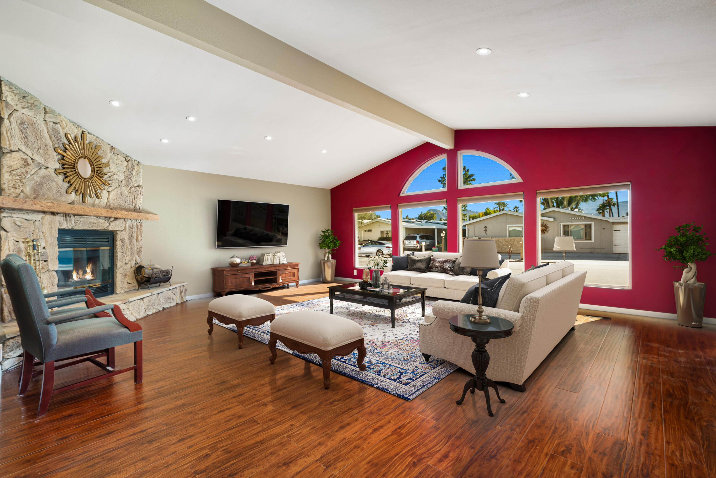 74096 Angels Cp Road Palm Desert, CA 92260 - Photo 3 of 33 a living room with furniture and a fireplace