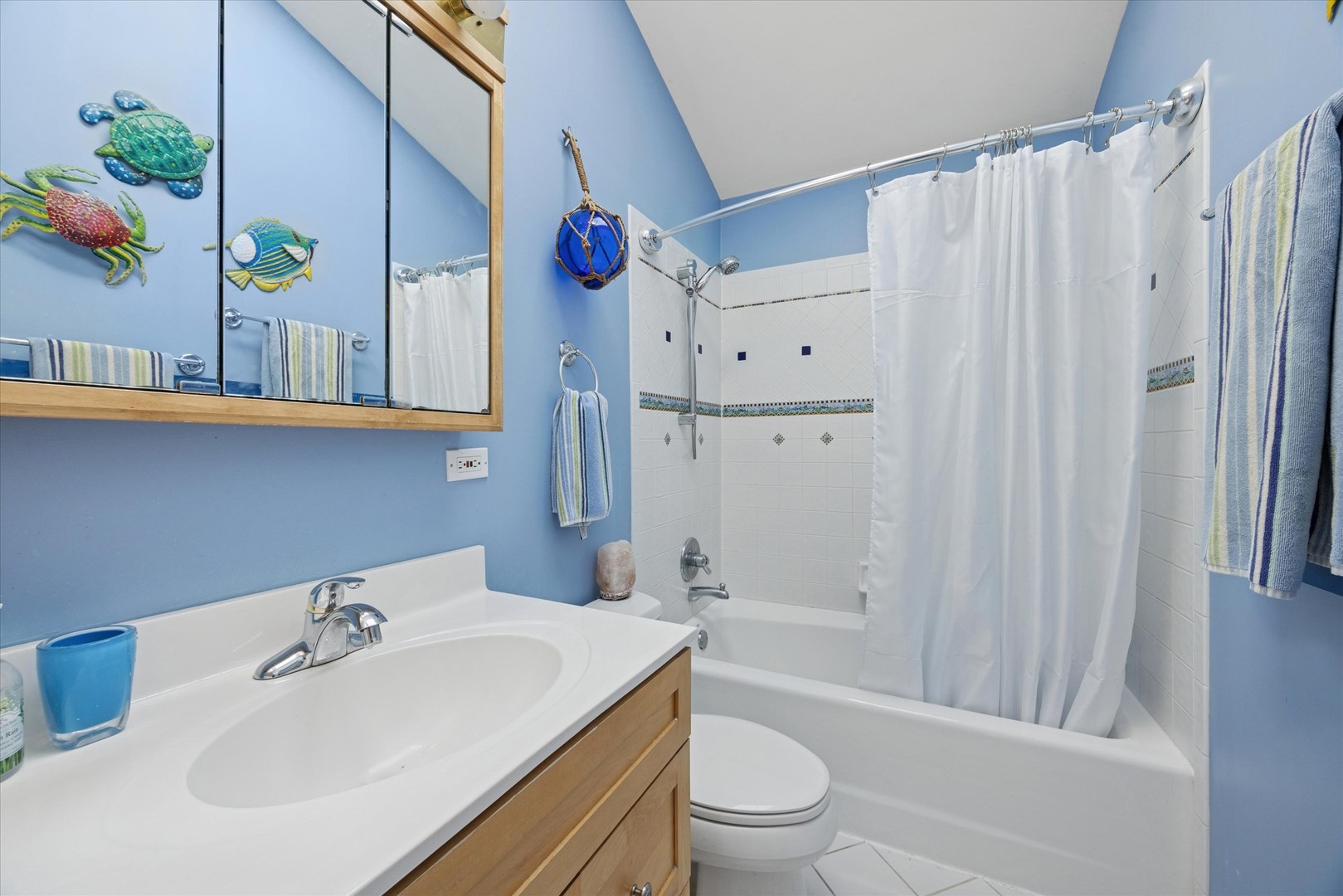 1115 North Main Street Wheaton, IL 60187 - Photo 17 of 28 a bathroom with a sink a toilet and shower curtain