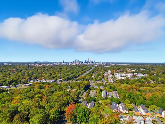 an aerial view of residential building and trees
