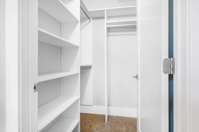 a view of walk in closet with empty racks
