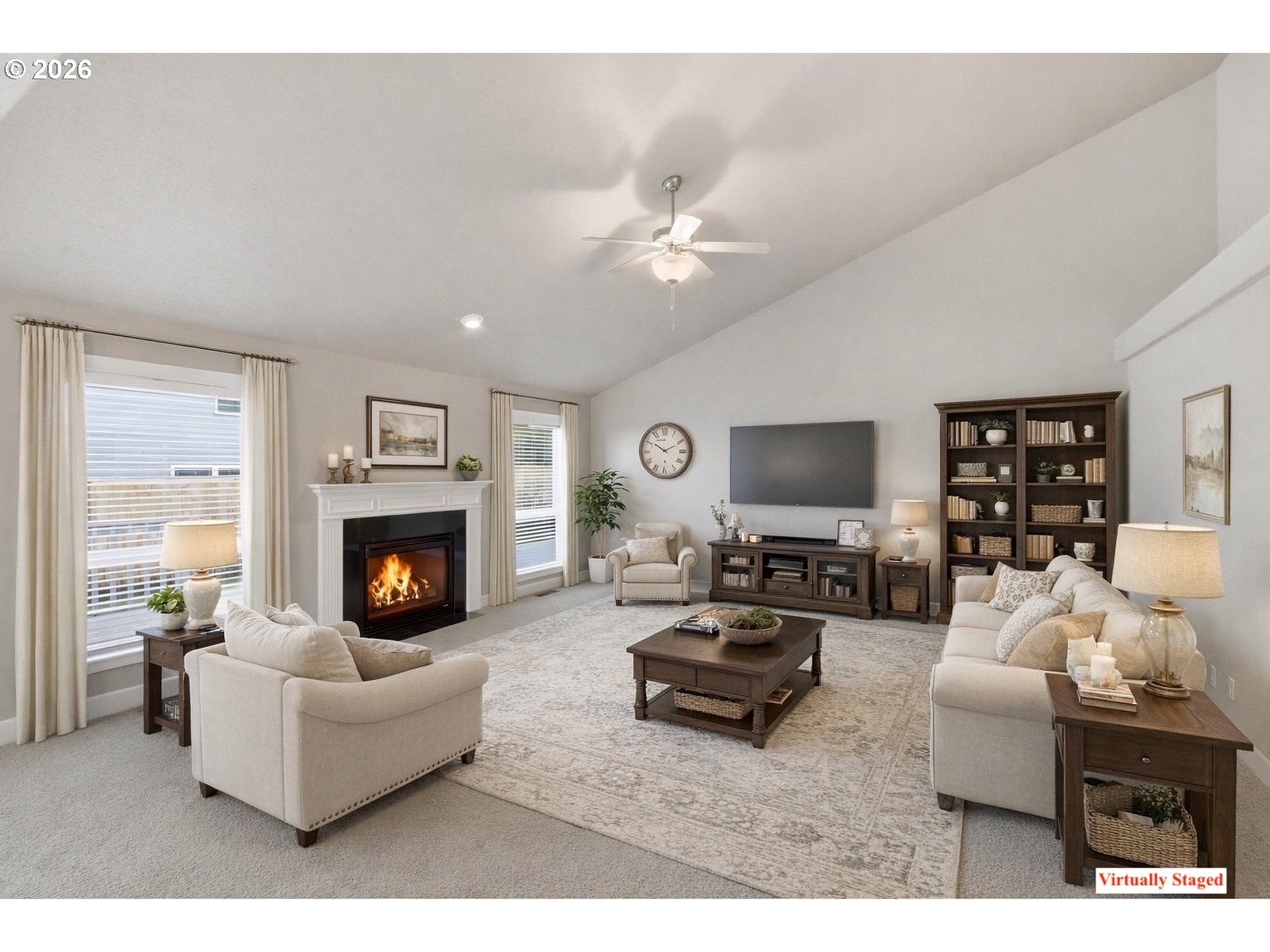 2463 Northwest Broadway Street Albany, OR 97321 - Photo 3 of 15 a living room with furniture a fireplace and a flat screen tv