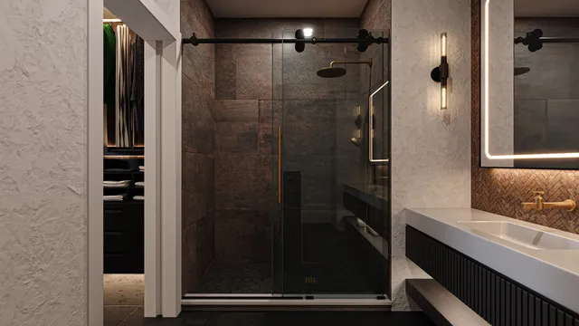 a bathroom with shower