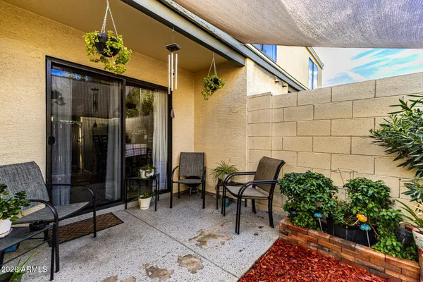 a view of an outdoor seating area