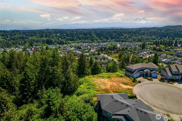 an aerial view of residential houses with city view