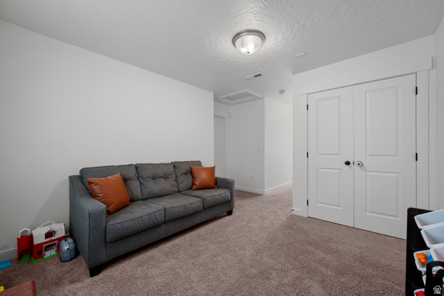 1708 North 1280th Street East Payson, UT 84651 - Photo 9 of 15 Carpeted room featuring white walls, a flush-mount ceiling light fixture, and a built-in double-door closet with black hardware