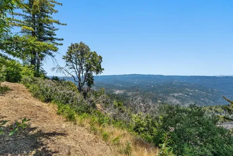 a view of a lake with a mountain in the back
