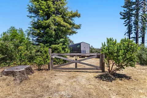 a view of a bench in a backyard