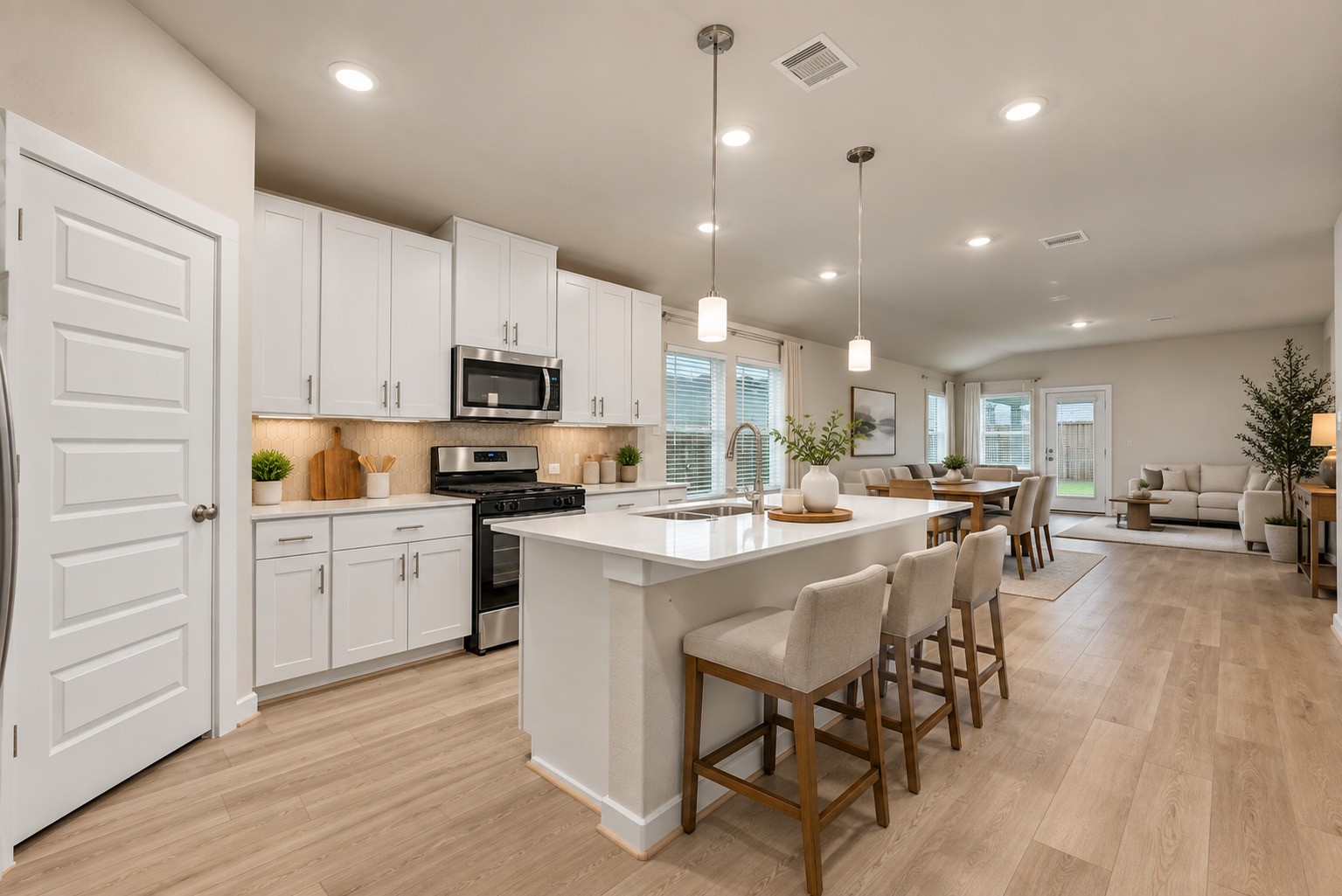 6611 Castella Drive Rosharon, TX 77583 - Photo 20 of 31 Virtually staged view showing how naturally the kitchen, dining area, and family room come together.
