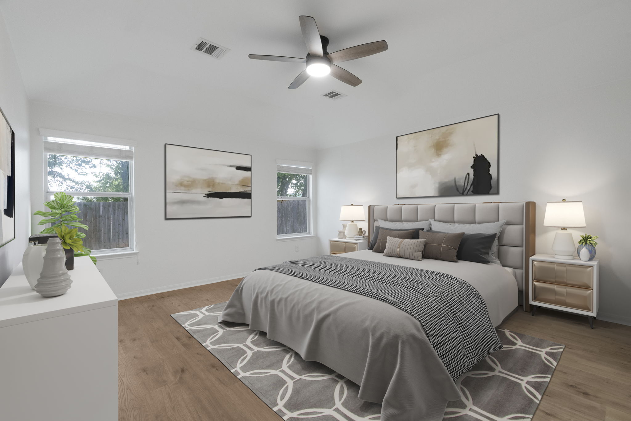 1333 Clary Sage Loop Round Rock, TX 78665 - Photo 17 of 34 Bedroom with light wood-style floors and a ceiling fan