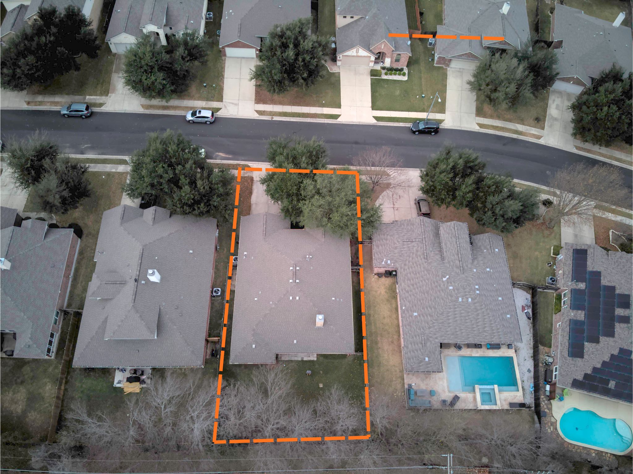 1333 Clary Sage Loop Round Rock, TX 78665 - Photo 33 of 34 Aerial view of residential area featuring property parcel outlined.