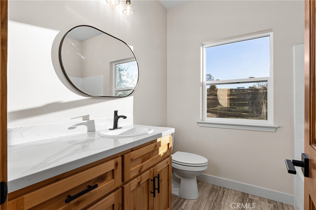 2235 Stearns Road Paradise, CA 95969 - Photo 19 of 42 a bathroom with a toilet a sink and mirror