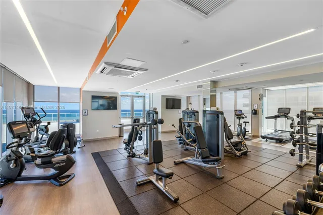 a view of a room with gym equipment
