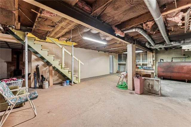 a view of a garage with furniture
