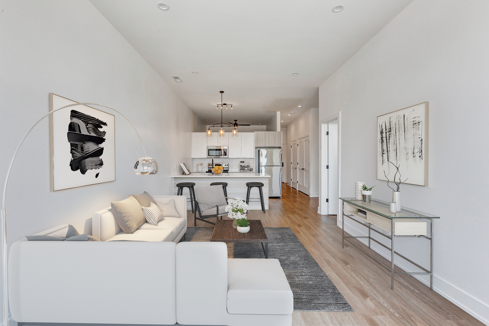 3312 North Halsted Street, Unit 2F Chicago, IL 60657 - Photo 16 of 17 a living room with furniture and wooden floor