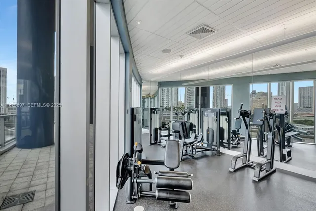 a view of a room with gym equipment