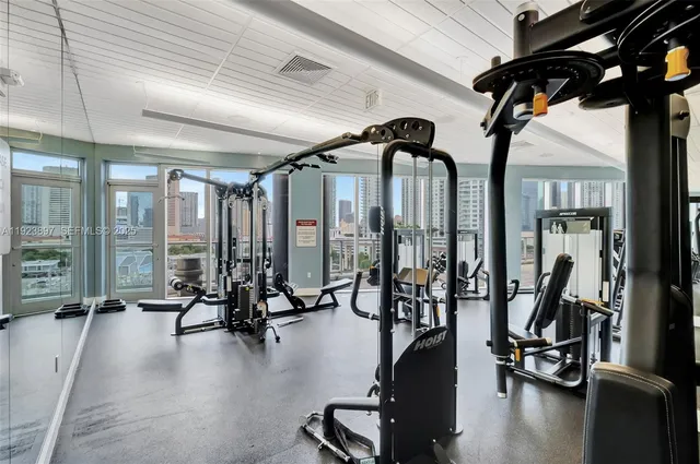 a view of a room with gym equipment