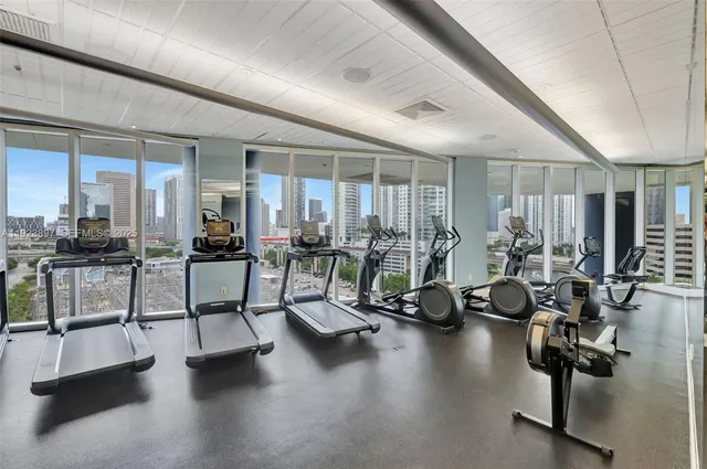 a view of a room with gym equipment