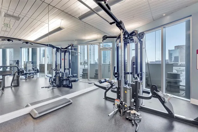 a view of a room with gym equipment