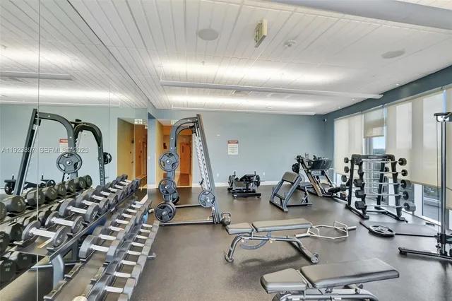 a view of a room with gym equipment