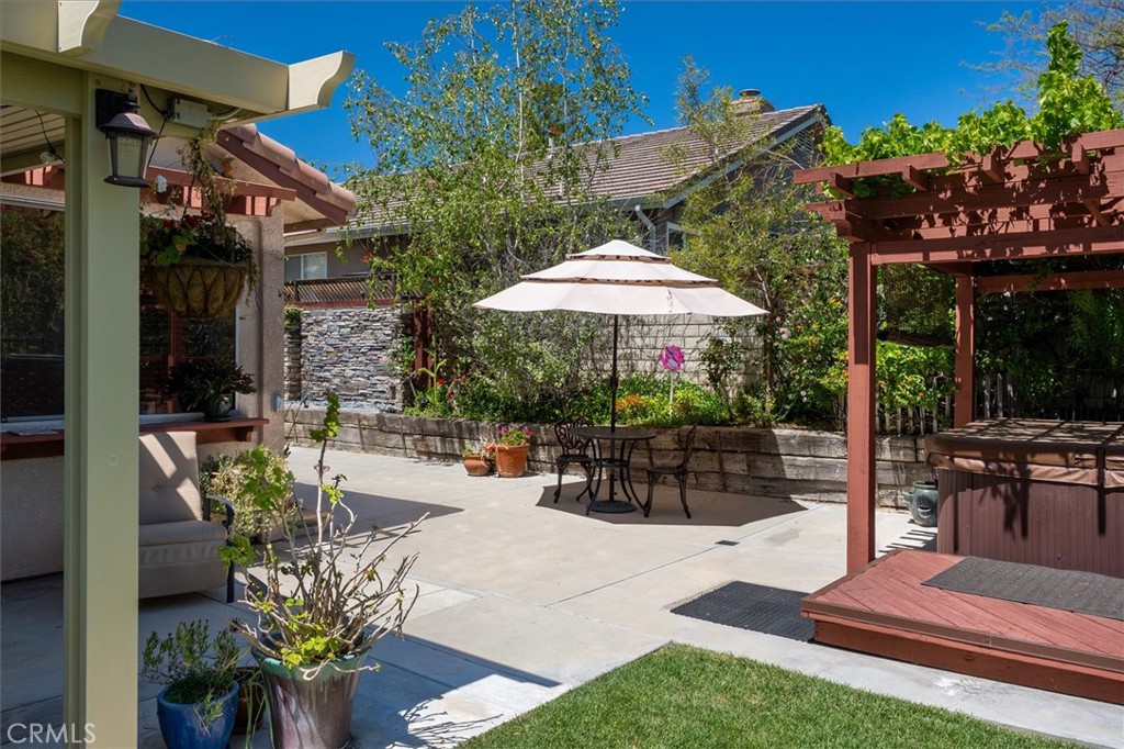 25808 Barnett Lane Stevenson Ranch, CA 91381 - Photo 29 of 38 a view of a tables and chairs under an umbrella in patio