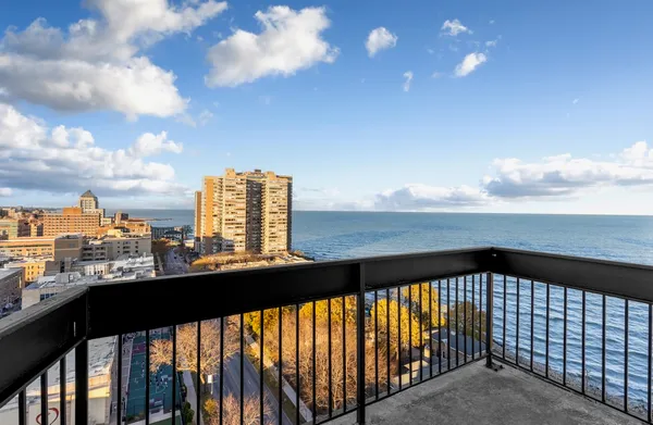 a view of city from a balcony