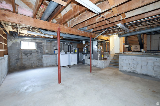 1272 Cook Street Ogden, UT 84404 - Photo 32 of 46 Expansive unfinished basement featuring a concrete floor, exposed wood ceiling joists, utility sink, and a double window