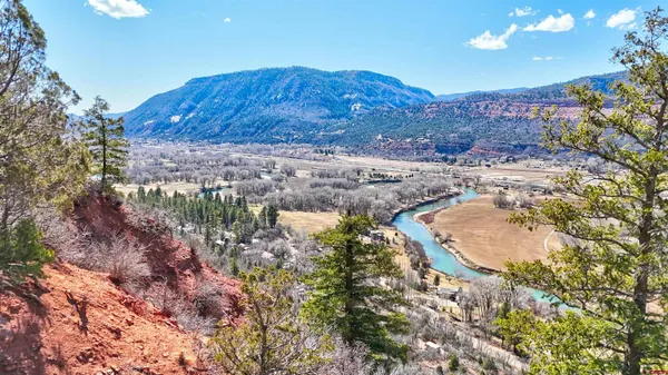 a view of a house with a mountain and a forest