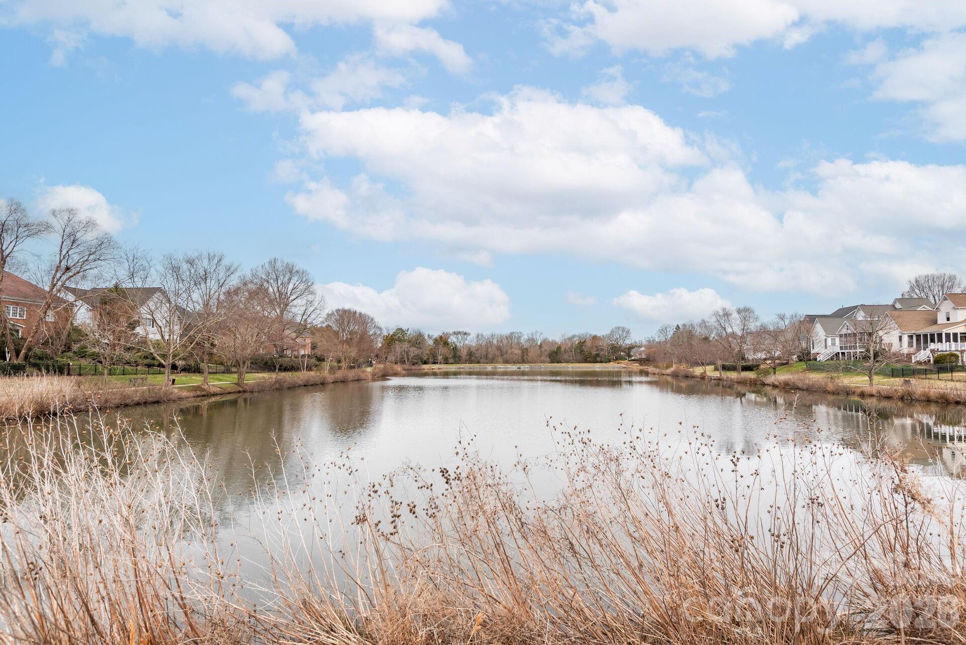 8124 Oratorio Place Charlotte, NC 28270 - Photo 32 of 38 a view of a lake with houses in the back