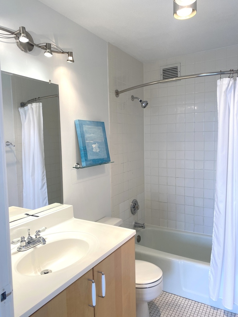 2015 South Finley Road, Unit 1101 Lombard, IL 60148 - Photo 10 of 24 a bathroom with a sink a toilet a mirror and shower