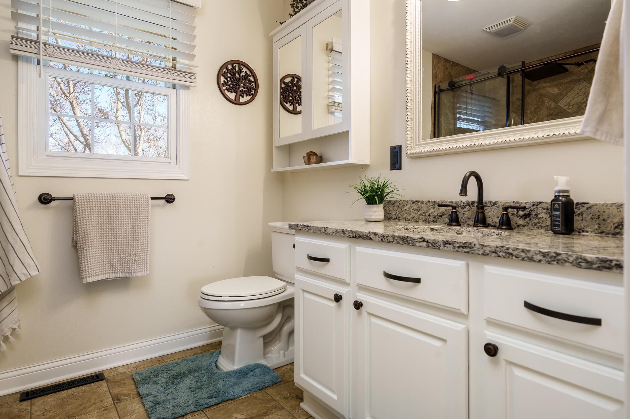 651 Genoa Street Cherry Valley, IL 61016 - Photo 34 of 70 a bathroom with a granite countertop toilet sink and mirror