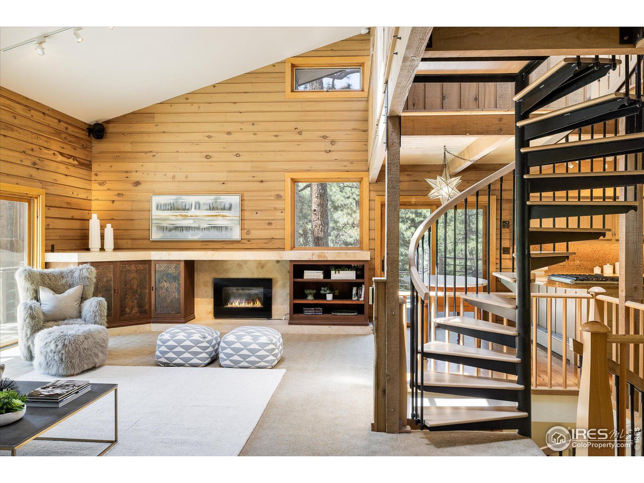 156 Betasso Road Boulder, CO 80302 - Photo 5 of 38 a living room with furniture a fireplace and a flat screen tv