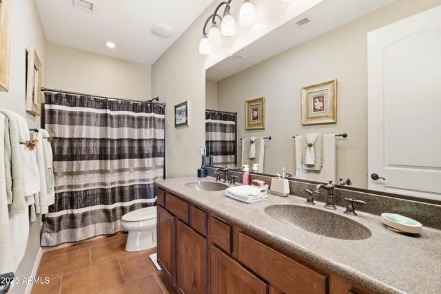 an aerial view of a pool