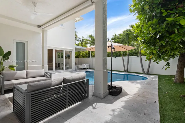 a view of a garden with a slide