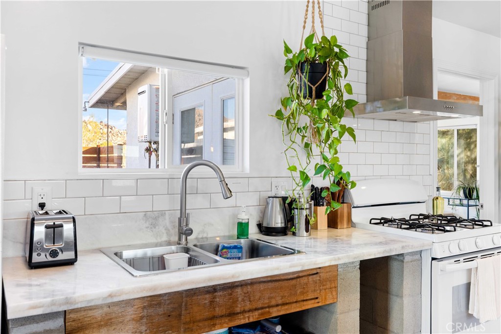 61879 Valley View Circle Joshua Tree, CA 92252 - Photo 36 of 63 a kitchen with a sink and a potted plant