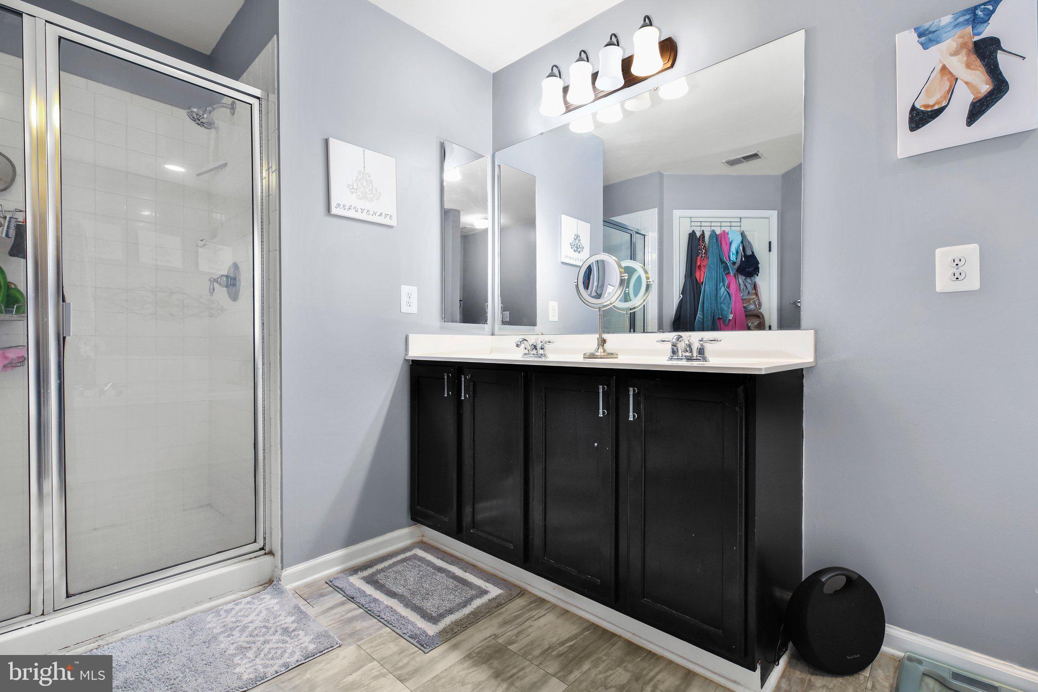 5233 Windbreak Drive Fredericksburg, VA 22407 - Photo 31 of 53 a view of a bathroom with a sink a mirror and a shower