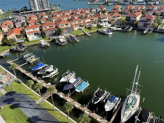 a view of a lake with boats