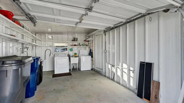 a view of a garage with furniture