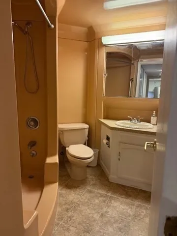 a bathroom with a toilet a sink and mirror
