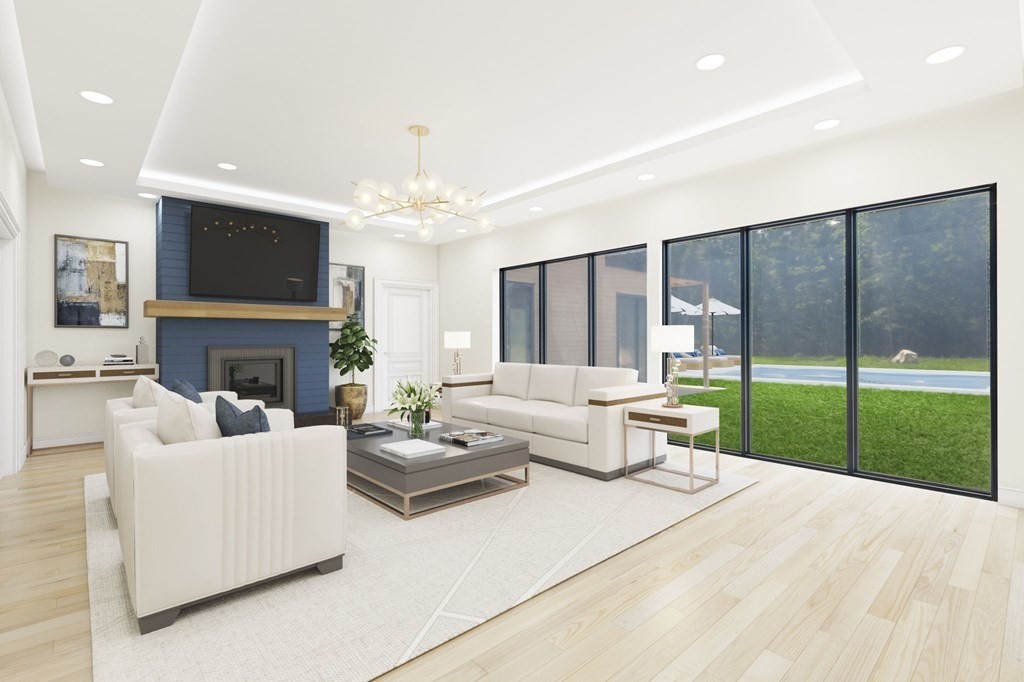 123 Centre Street Dover, MA 02030 - Photo 5 of 11 a living room with fireplace furniture and a flat screen tv