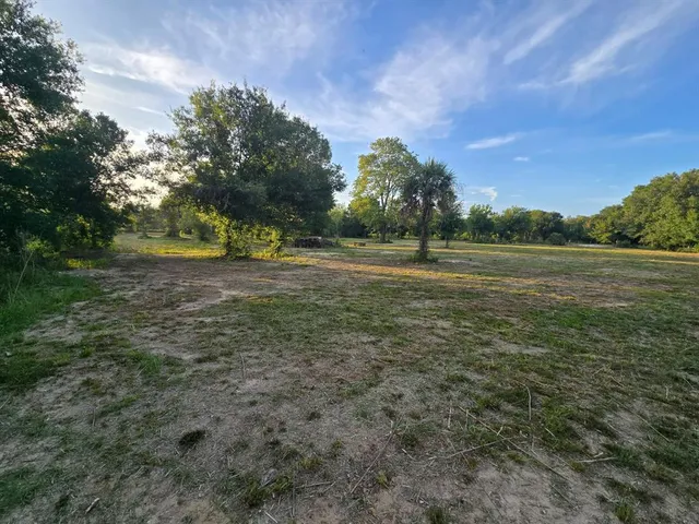 a view of outdoor space with trees all around
