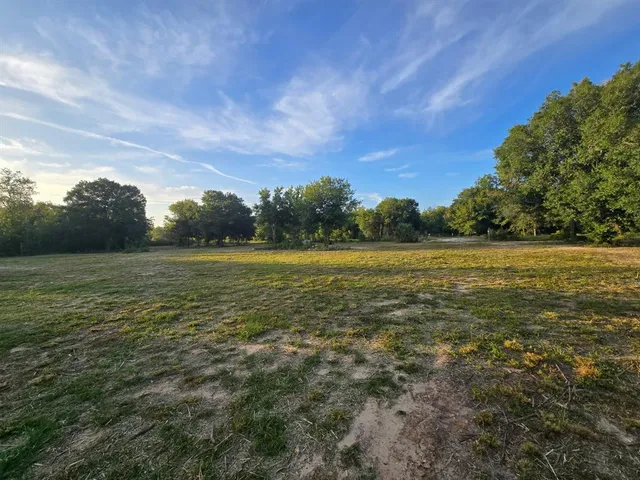 a view of a field with an ocean view