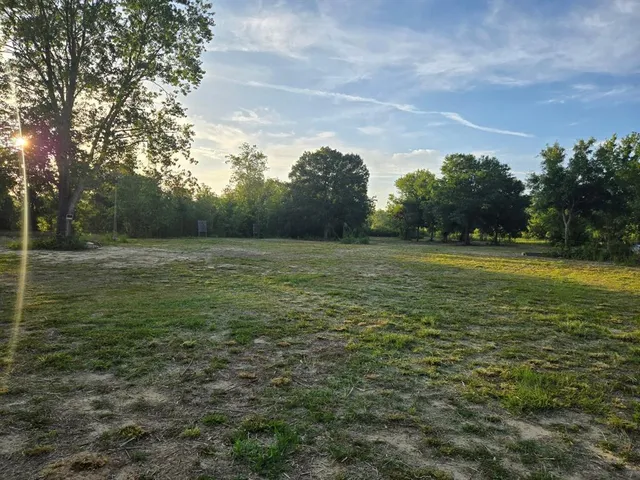 a view of a field with an trees
