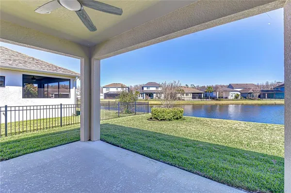 a view of a lake with a city