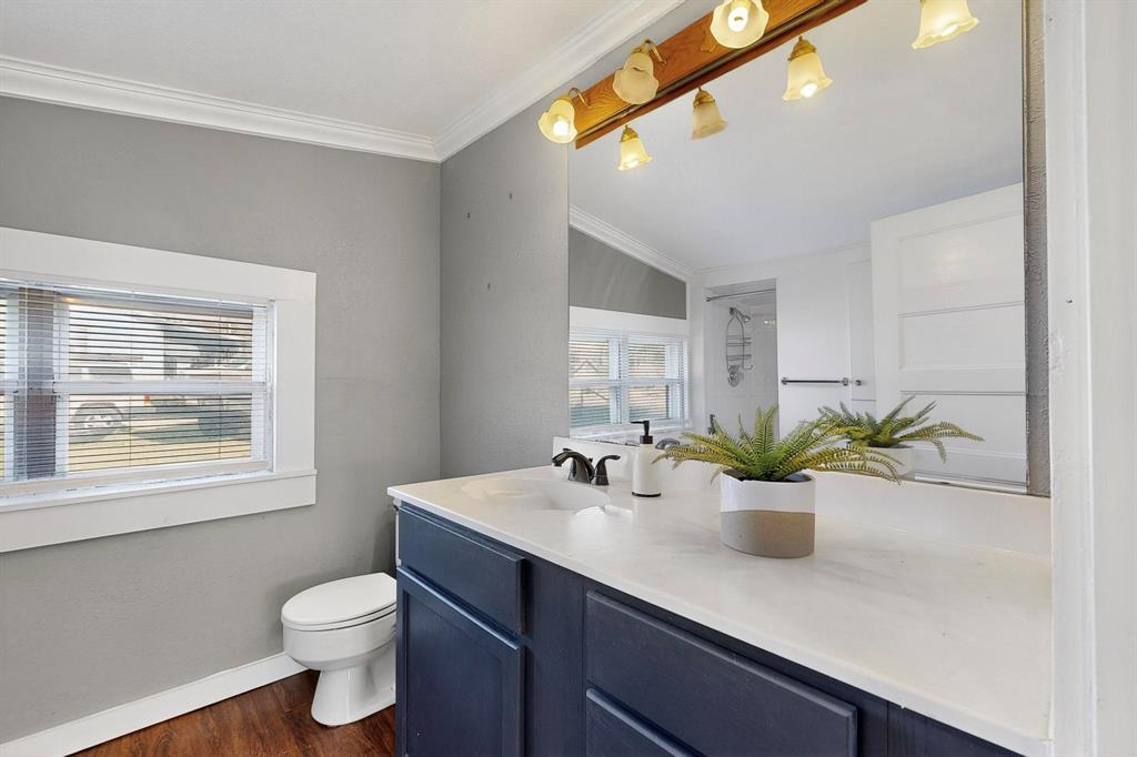 507 North Rusk Street Weatherford, TX 76086 - Photo 14 of 35 a bathroom with a potted plant on the counter and a window