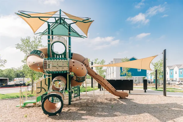 an outdoor space with furniture
