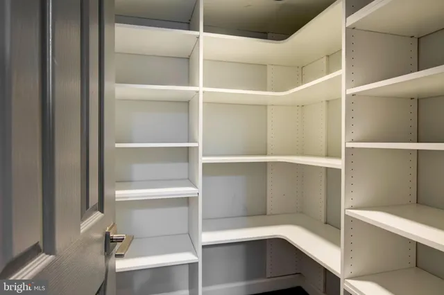 a view of walk in closet with empty racks