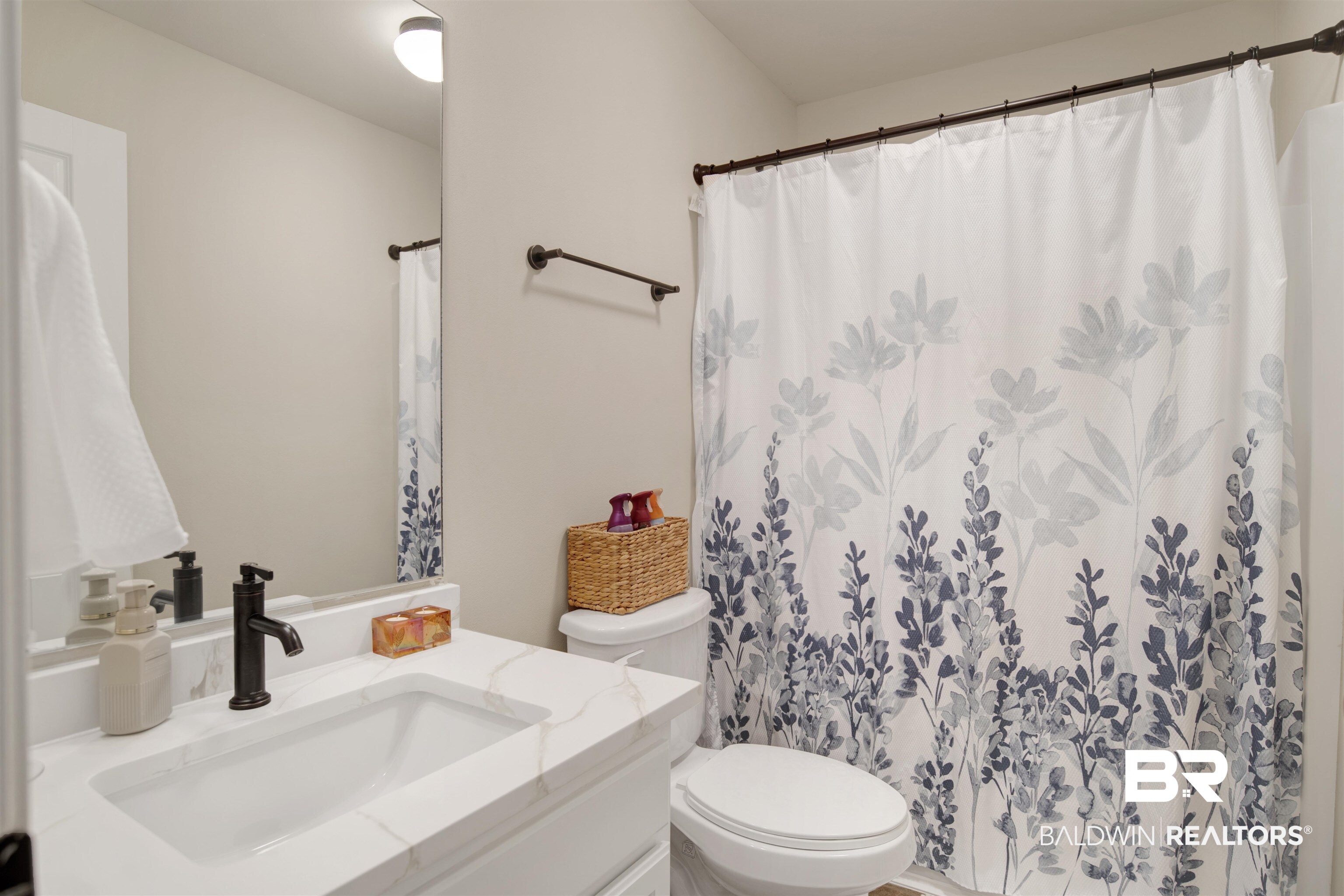 8542 Three Dean Way Mobile, AL 36695 - Photo 15 of 26 Full bathroom featuring toilet, vanity, and curtained shower