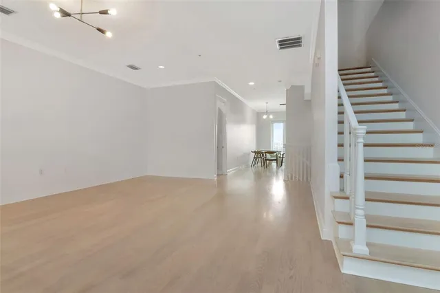 a room with a couch and a potted plant