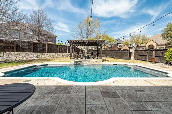 a view of a swimming pool with an outdoor space