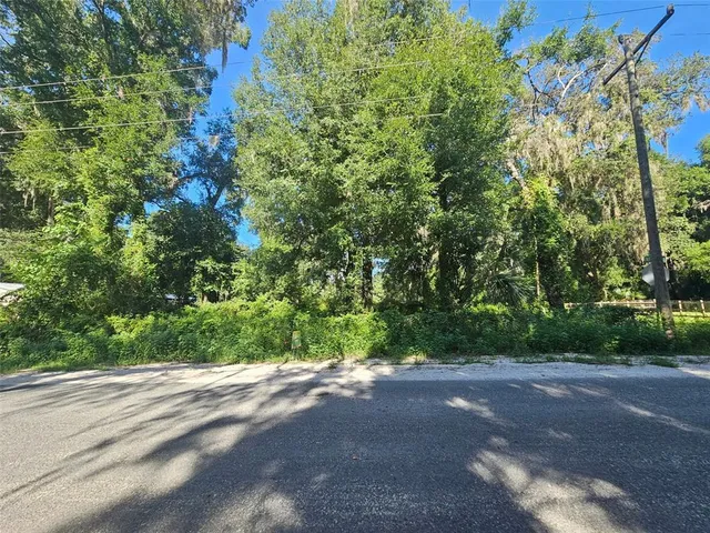 a view of a yard with a tree